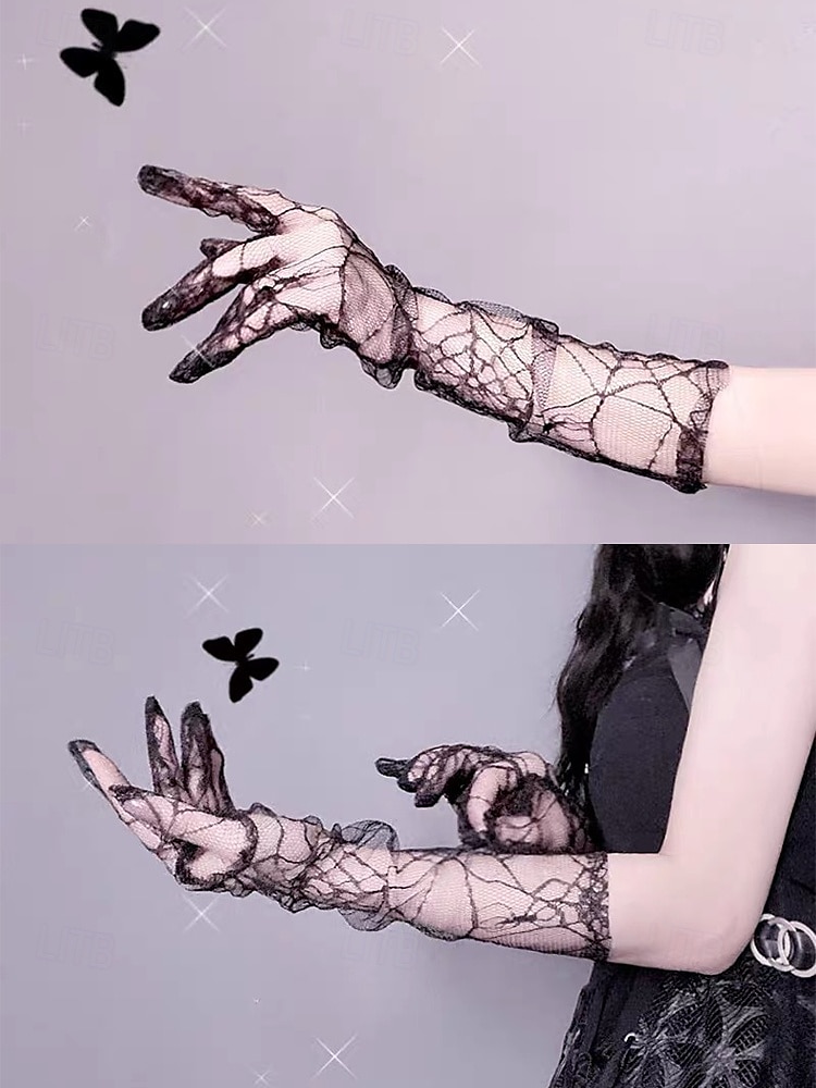 Damen-Halloween-Spinnennetz-Spitzenhandschuhe – lange, durchsichtige Gothic-Handschuhe aus Netzstoff mit fingerlosem Design, elegantes Kostümzubehör für Partys, Cosplay und Hexen-Outfits 2025 - $9.99 –P5