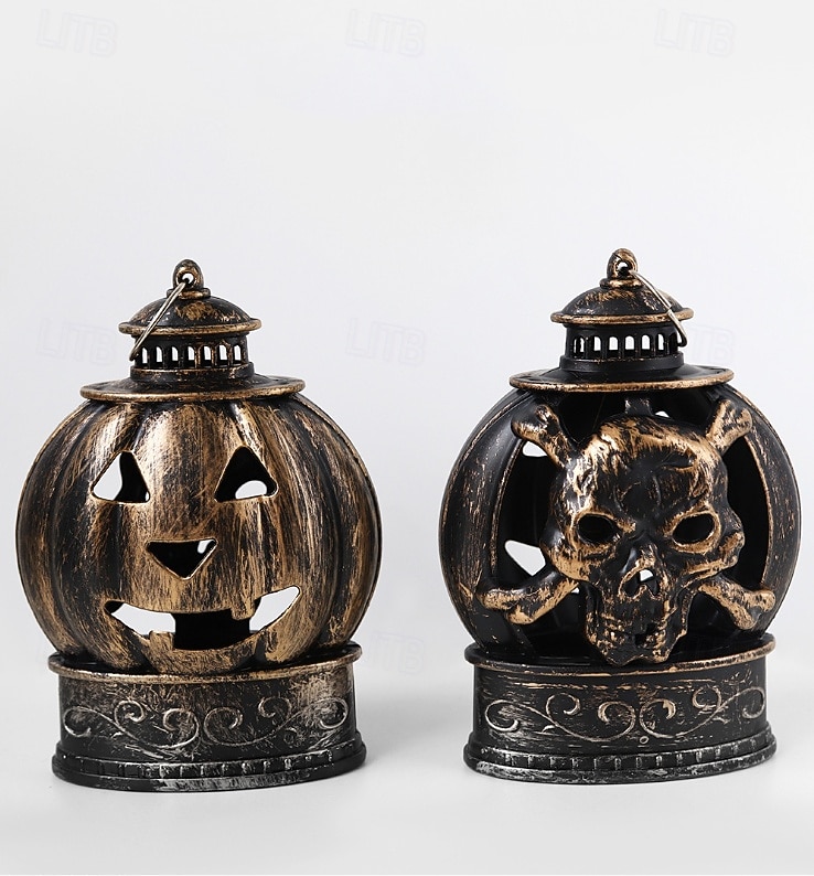 1 buc lumină de noapte în formă de craniu de dovleac zâmbitor din bronz argintiu de Halloween, pentru interior și exterior, pentru petreceri, groază și decor ciudat, lumină de atmosferă 2026 - $4.99 –P10