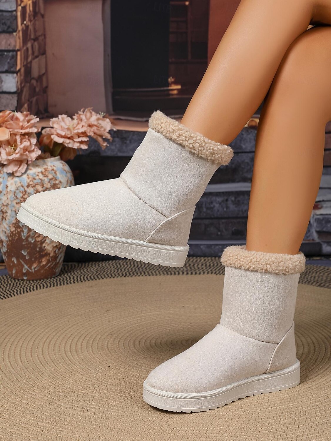 Femmes Bottes Bottes de Neige Quotidien Talon plat Bout Rond Occasionnel Daim Mocassin Chameau Noir Blanche de 2025 ? $24.99 –P1
