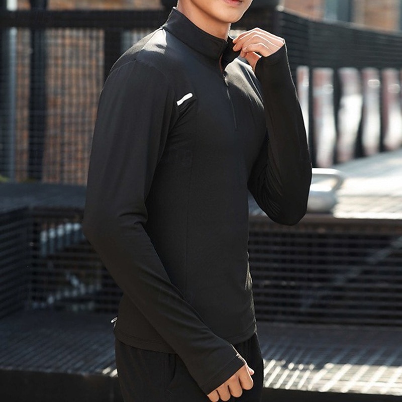 Homme Chemise Performance T-shirt de sport manche longue Col montant Top Extérieur Séchage Rapide Évacuation de la transpiration anti-odeurs Respirant Polyester Noir Blanche Bleu Pêche Tennis Course de 2025 ? $24.99 –P1