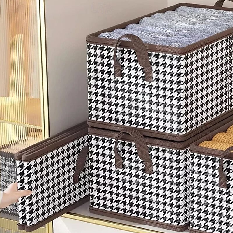 2Pcs Foldable Jeans Organizer for Closet, Large Capacity Houndstooth Storage Box, Dustproof Foldable Clothes Storage Bin for Home Organization 2025 - $12.49 –P1