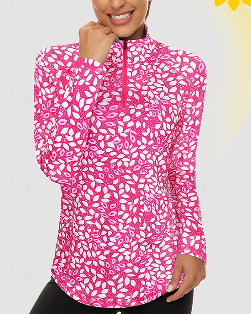 Γυναικεία Άνθινο Φανέλα POLO Πουκάμισο τένις Μακρυμάνικο Στάμπα Τρίμηνο φερμουάρ Pullover Προστασία UV Ελαστικό Αναπνέει Τέννις Γκολφ Pickleball Γιακά με φερμουάρ Πουκάμισο Polo Ροζ Μπλε Γκρίζο 2025 - $28.99 –P6