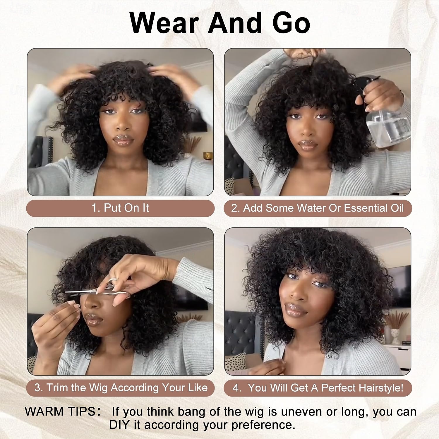 Curly Human Hair Wig With Bangs 100% Brazilian Human Hair Curly Wigs Scalp Full Machine Made Wig for Black Women L Curly Wigsn Human Hair Natural Color 2025 - $90.99 –P6
