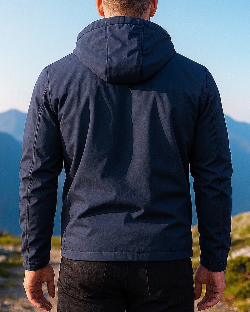Herren Windjacke Wanderjacke Fleecejacke Außen Wasserdicht Winddicht Leicht Wanderoutfits Wanderbekleidung Frühling Herbst Oberteil Camping / Wandern / Höhlenforschung Laufen Einfarbig Schwarz 2025 - $31.99 –P2