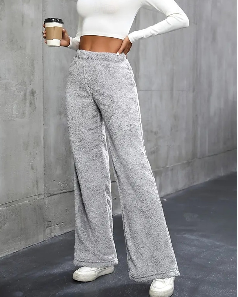 Per donna Gamba larga Pantaloni Eleganti Streetwear Casual Lunghezza intera Naturale Semplice Elastico in vita Confortevole Ferie Uscire Weekend Grigio Nero Bianco Cachi Autunno Vestibilità regolare del 2025 a $18.99 –P18