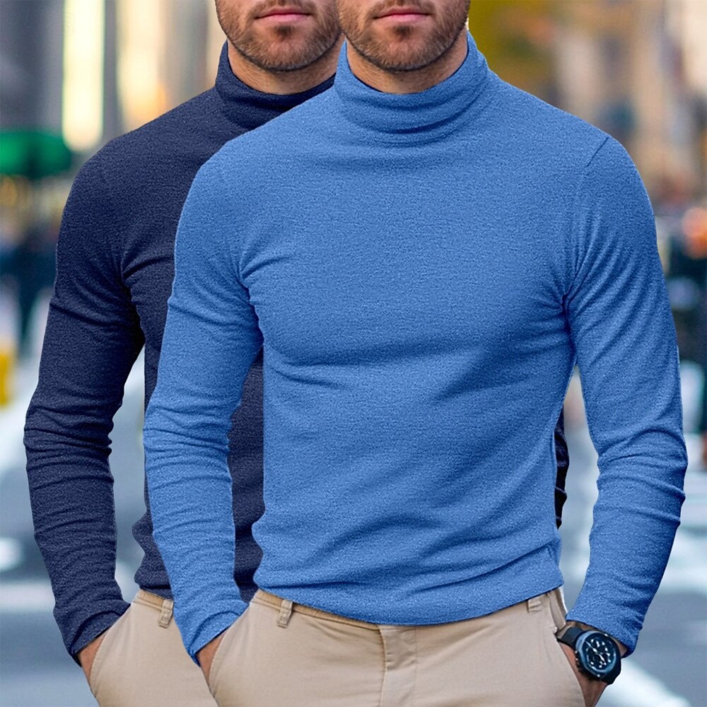T-shirt à manches longues pour homme, 2 pièces, col roulé, manches longues, blanc, noir, col pile, automne, hiver, printemps, automne, couleur unie, uni, quotidien, décontracté, style urbain, 2 de 2025 ? $28.99 –P10