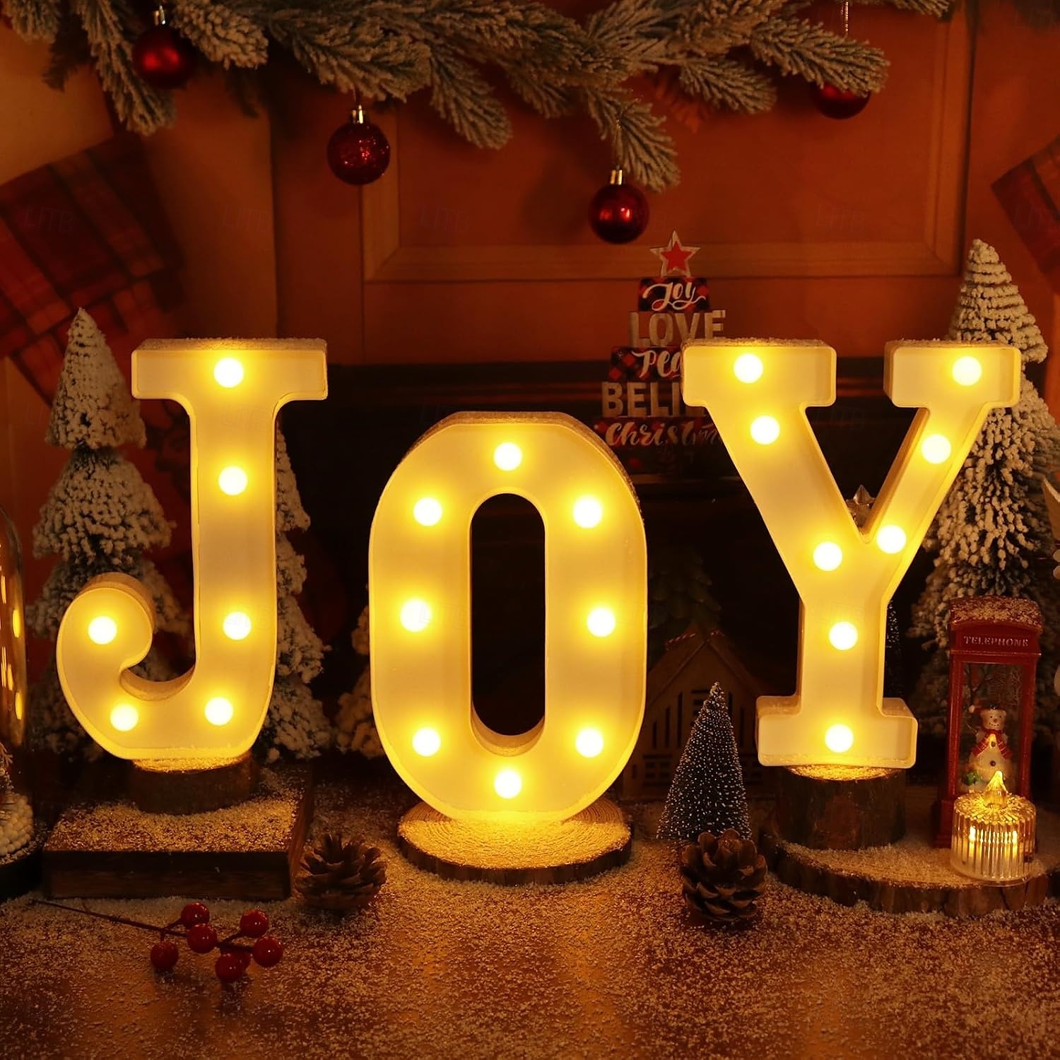 Christmas Decorations Indoor Home Decor - 3 LED 8.5 Inches Marquee Light Up Joy Letters Lights Sign Battery Operated Christmas Signs for Mantel Home Bar Party Bedroom Wall Fireplace Xmas Decor 2025 - CAD $16.99 –P1