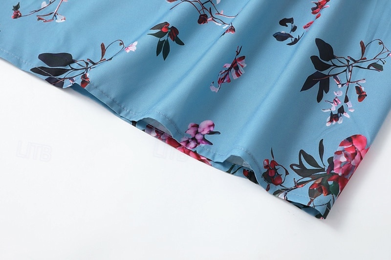Dam Långklänning Maxiklänning Blommig klänning Boho-klänning Västerländsk klänning Elegant Mode Modern Utomhus Semester Dagligen Normal Blomma Långärmad V-hals Blå Sommar 2025 - $36.99 –P8