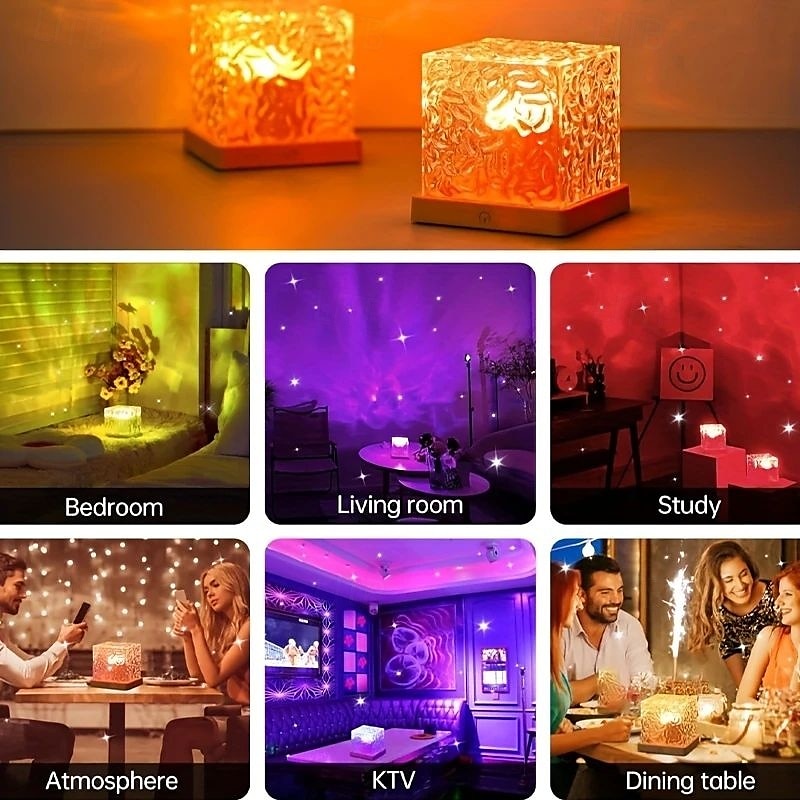 USB Rotating Water Wave Light Projector Remote Control Bedroom Table Lamp Crystal Night Lamp 16 Color RGB Desktop Lamp for Game Room Bedroom Christmas/Halloween Party Decoration 2025 - $34.99 –P6