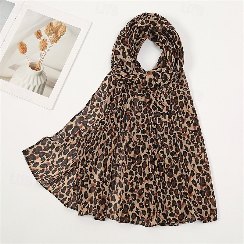 Foulard Rectangulaire Écharpes pour femmes Écharpes en mousseline de soie Femmes Rue Quotidien Date Brun Écharpe Léopard de 2025 ? $19.99 –P5