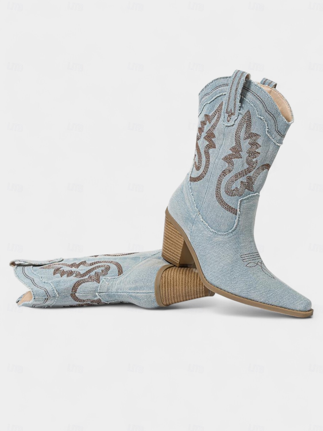női farmer western cowboy csizma - vintage középvájjal érő hegyes orrú, hímzett, blokk sarkú bokacsizma, klasszikus amerikai cowgirl stílus country zenei fesztiválokra és rodeó partikra 2026 - $64.99 –P3