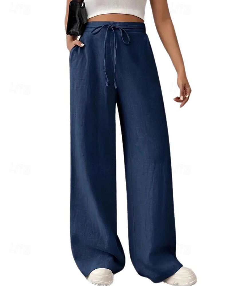 Femmes Jambe large Slacks Streetwear Occasionnel Longueur complète Naturel Uni Avec Poches Conception à cordon élastique Confortable Rue Tenue quotidienne Week-end Noir Rose Vert Véronèse Bleu Automne de 2025 ? $17.99 –P8
