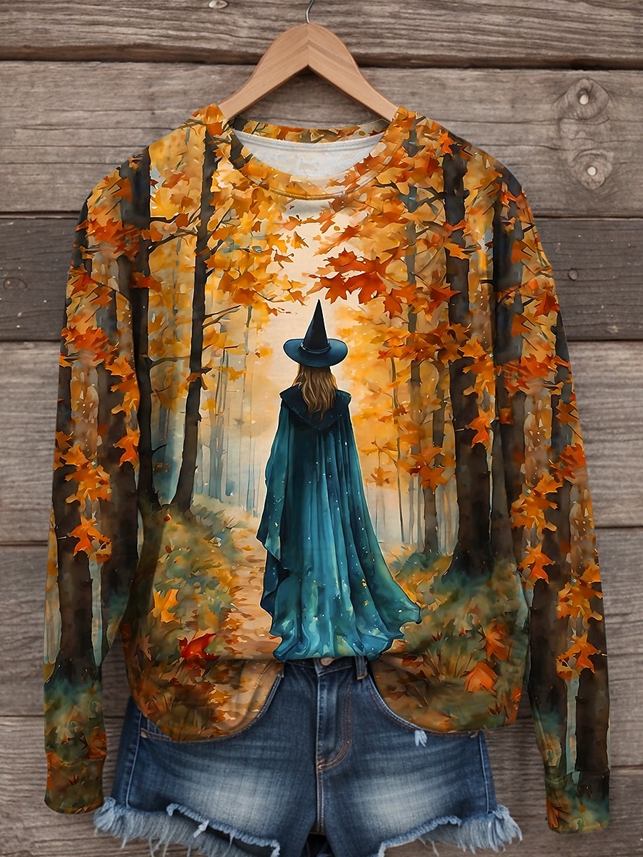 Per donna Felpe Grafico Strega Casual Manica Lunga Girocollo Top Regolari Streetwear Casuale Stampato Arancione Autunno Inverno del 2025 a $24.99 –P1