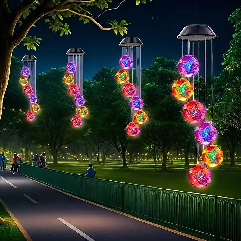Solcellsdriven rgb färgskiftande magisk boll vindklocka utomhus vattentät flamingo vindklocka trädgårdslampa för utomhus trädgård balkong terrassdekor jul nyårspresent 2025 - $22.99 –P2