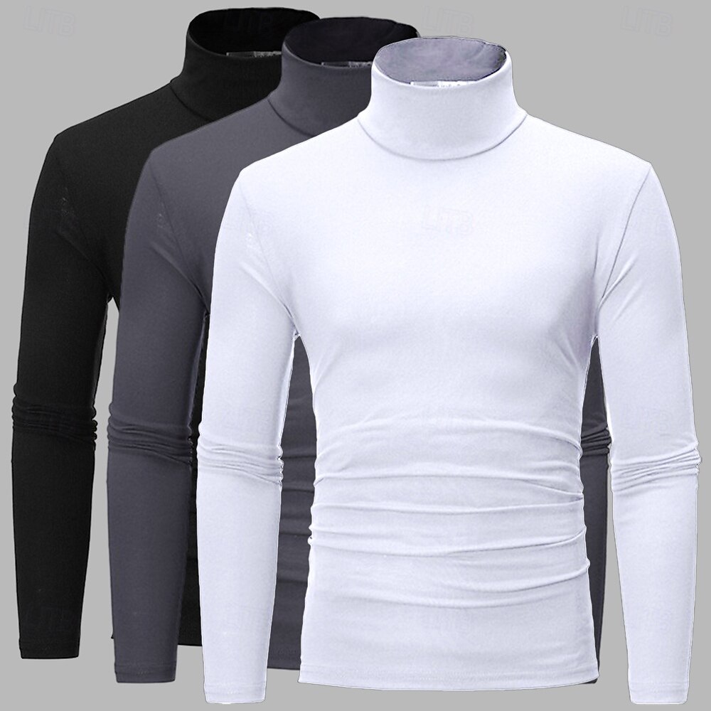 3er Pack Herren T-Shirt Rollkragenshirt Langarmshirt Langarm Rollkragen Herbst Herbst &Winter schlichtes leichtes Basic Classic 3-teiliges Outdoor Casual Sports weiß schwarz blau Top T-Shirt für 2025 - $35.99 –P2