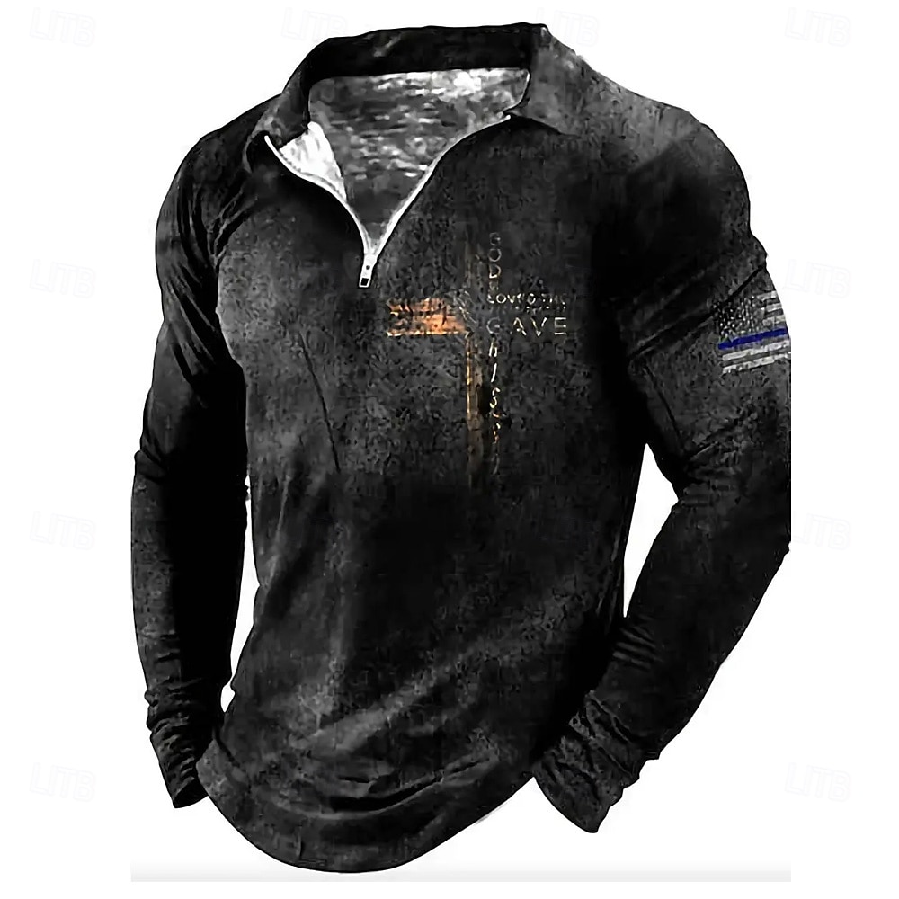 Homme Graphique Croix Polo manche longue Demi-zip ancien Décontracté Quotidien Athleisure Décontracté Quotidien Zip Up Printemps Automne Hiver Gris foncé de 2025 ? $20.99 –P1