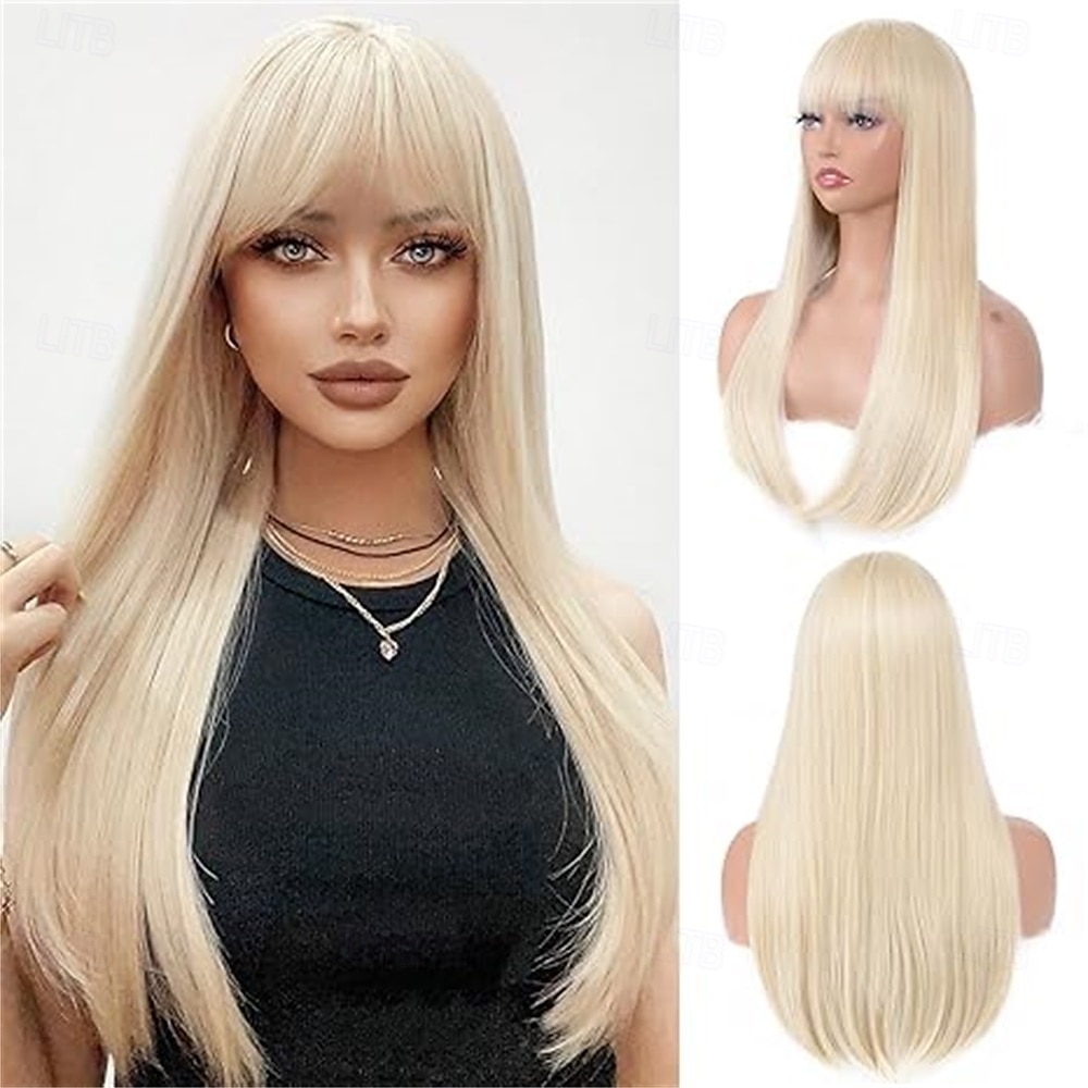 Perruque brune avec frange pour femmes, perruque synthétique longue et droite, résistante à la chaleur, pour filles, usage quotidien, fête, Halloween, cosplay, 24 pouces de 2025 ? $27.99 –P3