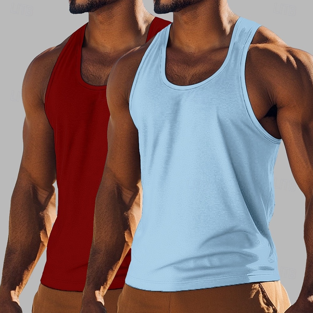 Men's Tank Top Vest Undershirt Sleeveless Shirt Sleeveless Crewneck Scoop Neck Summer Solid Color Plain Fashion Classic Casual 2 Piece Multi-pack Casual Gym Street Royal Blue+Black Top Tee for Men 2026 - $17.99 –P5