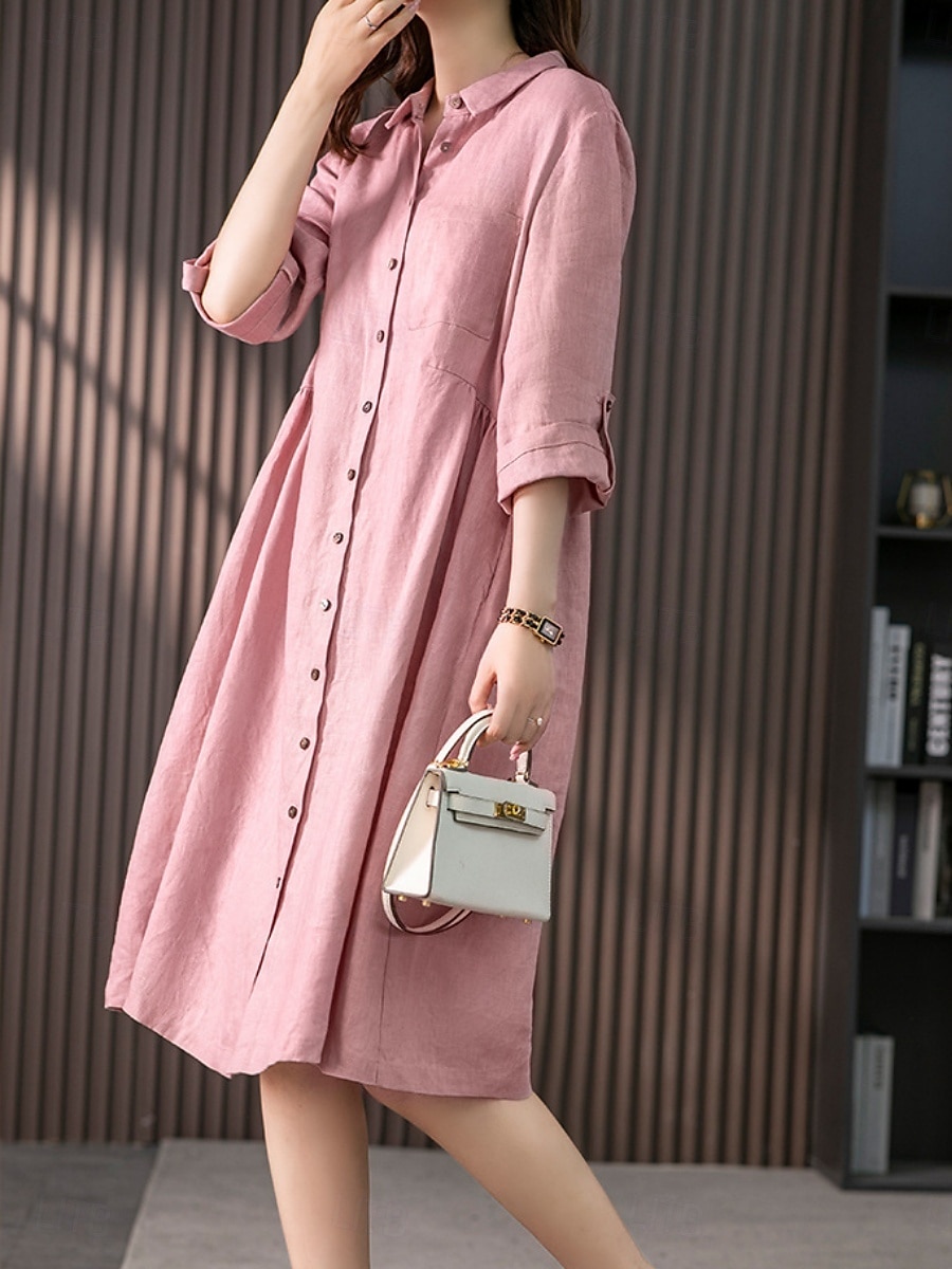 Pentru femei Rochii Midi Rochie A line Rochie de vară Casual Zilnic Fit regulat Simplu Lungime Manșon 3/4 Rever Roz Îmbujorat Trifoi Vară Primăvară Toamnă 2025 - $36.99 –P2