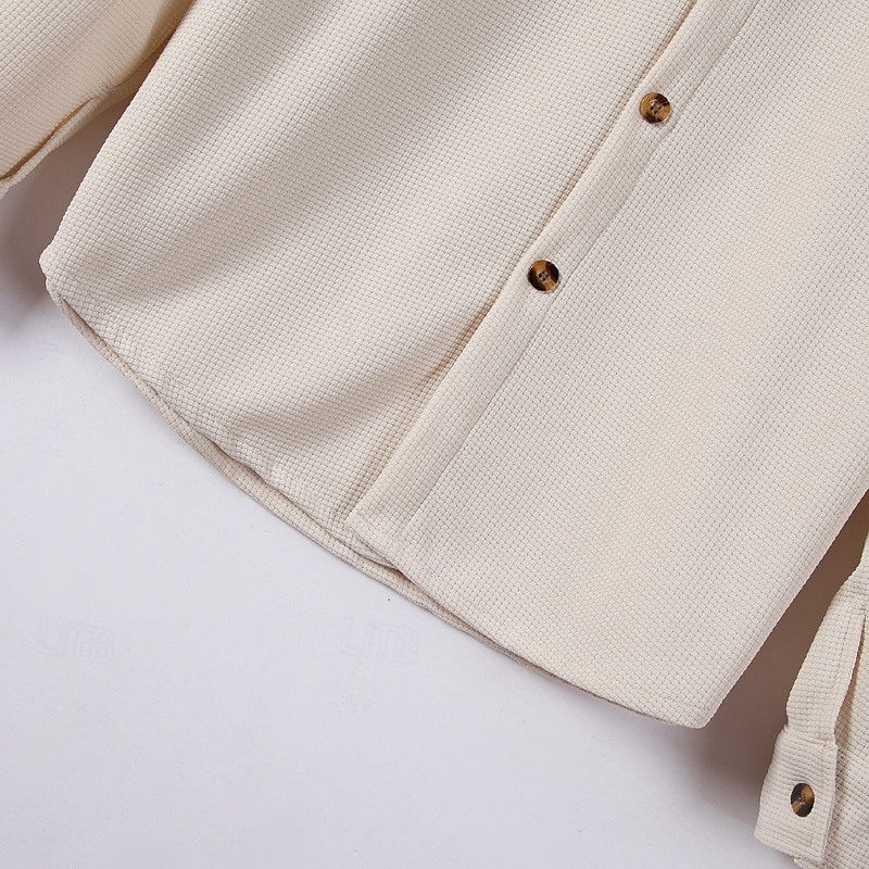 Homens jaqueta leve Jaqueta Waffle Jaqueta de Camisa Jaqueta casual Férias Diário Respirável Bolsos Primavera Outono Tecido Moda Clássico Lapela Padrão Preto Branco Vinho Verde Escuro cáqui Casaco de 2025 por $26.99 –P6