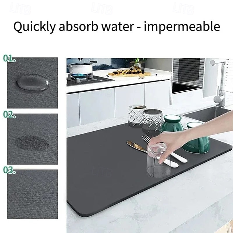 Superabsorberende afdruipmat voor de keuken, bekermat, droogt snel, antislip, gemakkelijk schoon te maken, beschermt het aanrechtblad tegen water, hitte en morsen. 2026 - $11.99 –P7