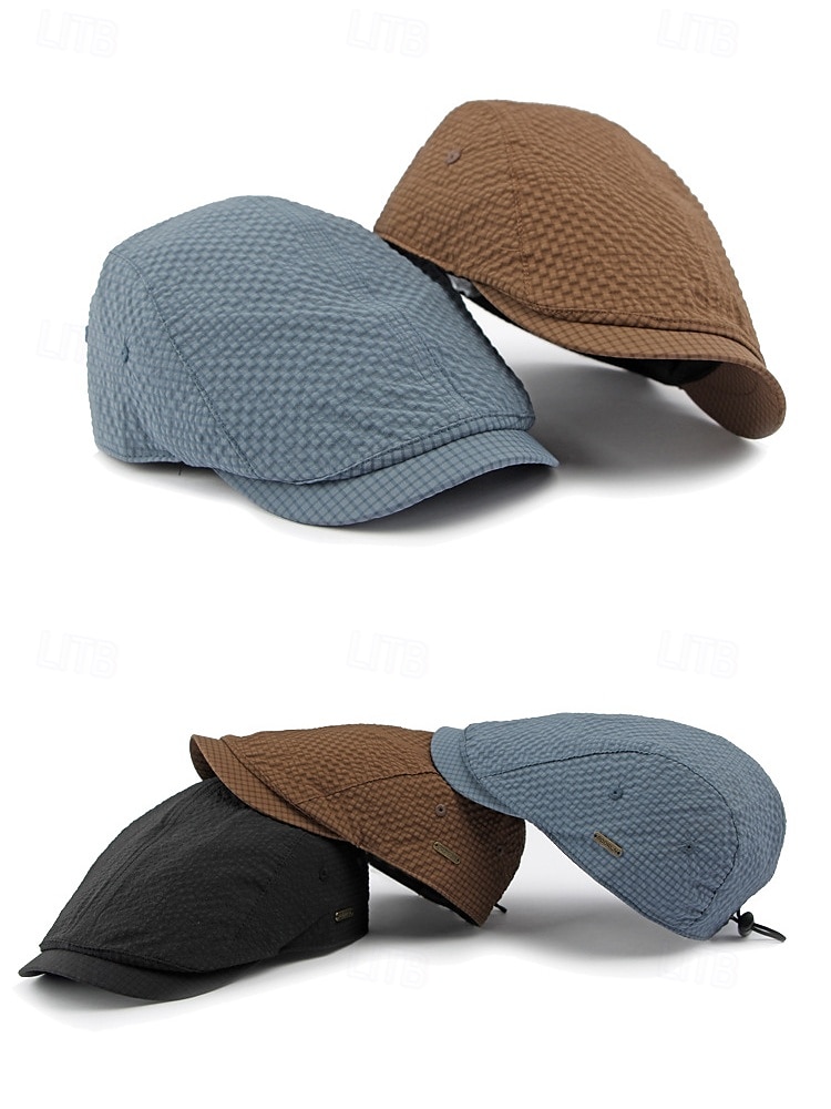 Lett, rutete polyestercaps i eføy for menn – pustende, justerbar, flat caps for avslappede sommer- og utendørsaktiviteter 2026 - $14.99 –P3
