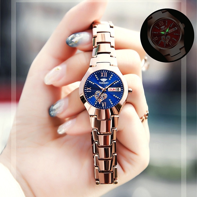 1 stuk nieuwe modieuze en trendy kalender datumweergave dames quartz horloge IPX7 waterbestendig lichtgevende legering band eenvoudig maar luxe casual leven reizen sport dames zakelijk polshorloge 2025 - $19.99 –P12