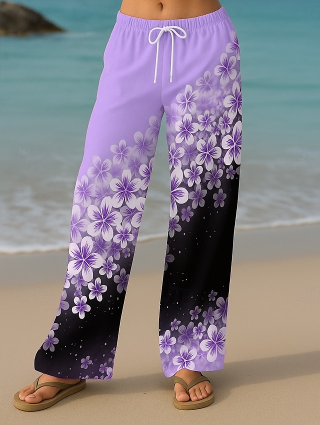 Femmes Culottes Jambe Large Vacances ancien Style Ethnique Longueur complète Taille haute Fleuri Graphique Séchage Rapide Respirabilité Doux Non Elastique Formel Extérieur Vacances Jaune Rose Claire de 2025 ? $24.99 –P1