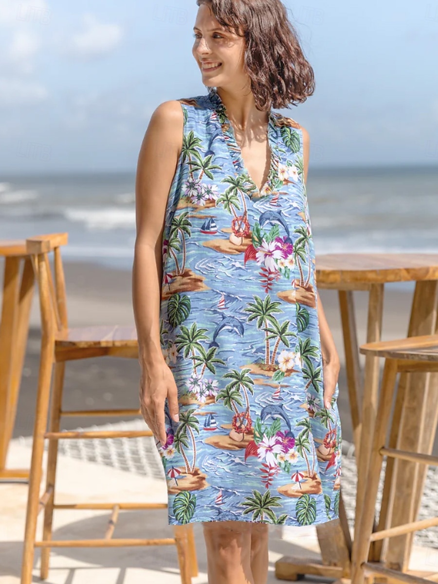 Femmes Robe Midi Robe d'Été Robe fourreau Robe à Volants Robe à manches bouffantes Vacances Fête Anniversaire Soirée Sortir Plage Fleuri Graphique Sans manches Col en V Bleu Orange Blanc Ecru Ét de 2025 ? $41.99 –P4
