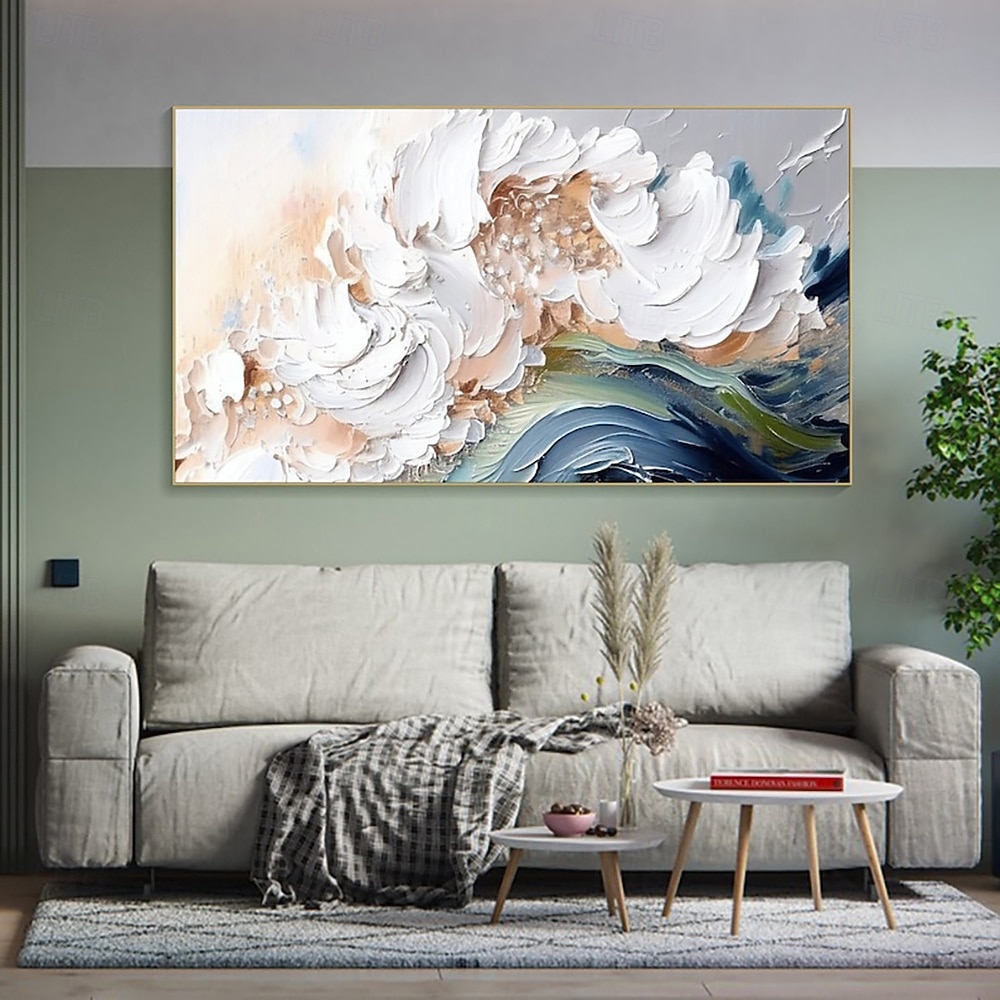 Pintura al óleo hecha a mano, lienzo, arte de pared, decoración moderna abstracta, textura de ondas de aceite gruesas para sala de estar, decoración del hogar, marco estirado, pintura colgante/lienzo 2026 - $82.99 –P5