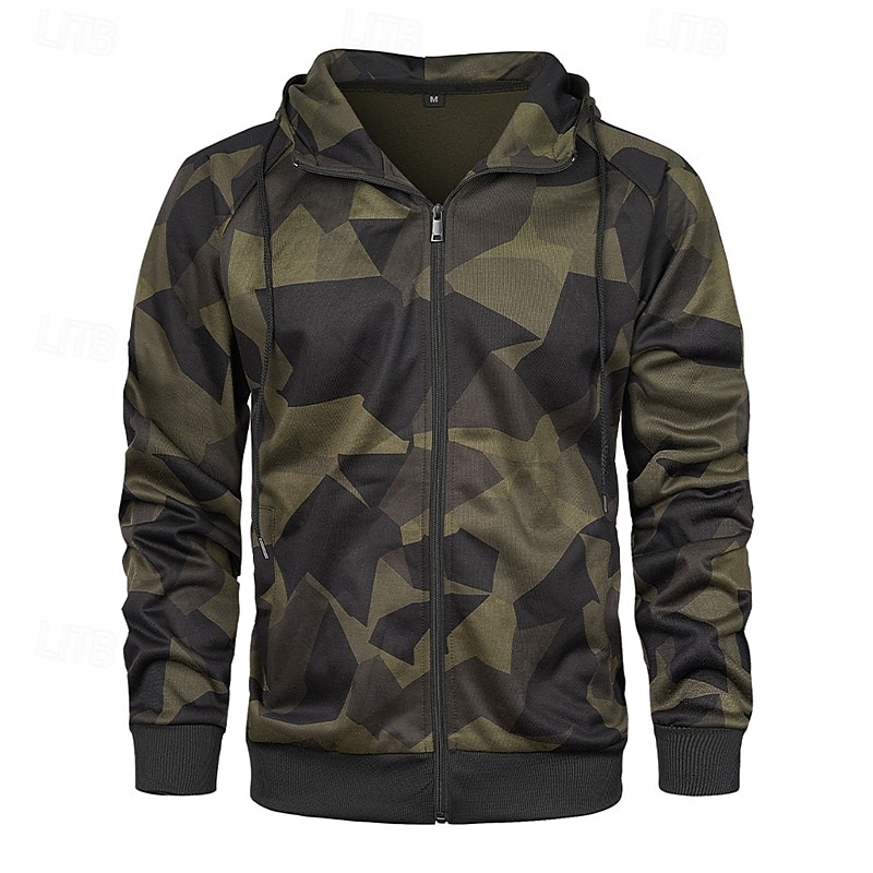 Herren Kapuzensweatshirt Vollreißverschluss-Kapuzensweatshirt Armeegrün Blau Khaki Mit Kapuze Einfach Tarnung Tasche Sport & Outdoor Lässig Täglich Streetwear Cool Sportbekleidung Frühling & Herbst 2026 - $28.99 –P1