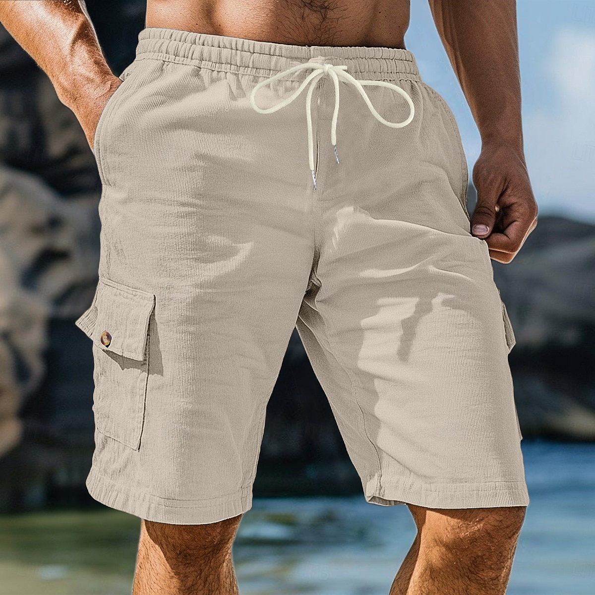 Homens Bermuda Cargo Calças de Veludo Shorts de moletom Calção Bermudas Cintura elástica Tecido Conforto Esportes Comprimento do joelho Ao ar livre Ioga Casual Férias Estilo Étnico Preto Branco Sem de 2025 por $22.99 –P5