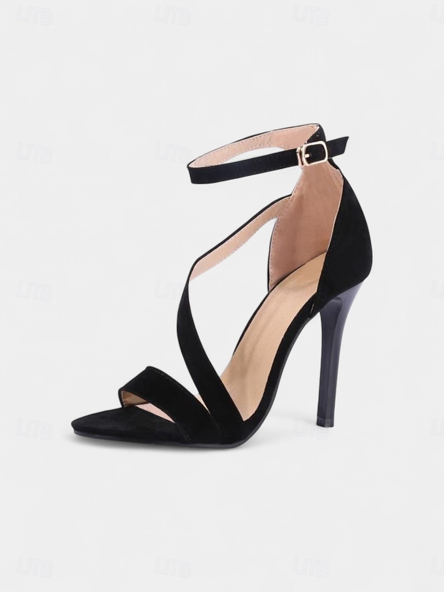 sandales à talons aiguilles en daim rouge pour femmes - talons hauts à bout ouvert avec bride à la cheville pour les soirées et les événements en club de 2025 ? $32.99 –P7
