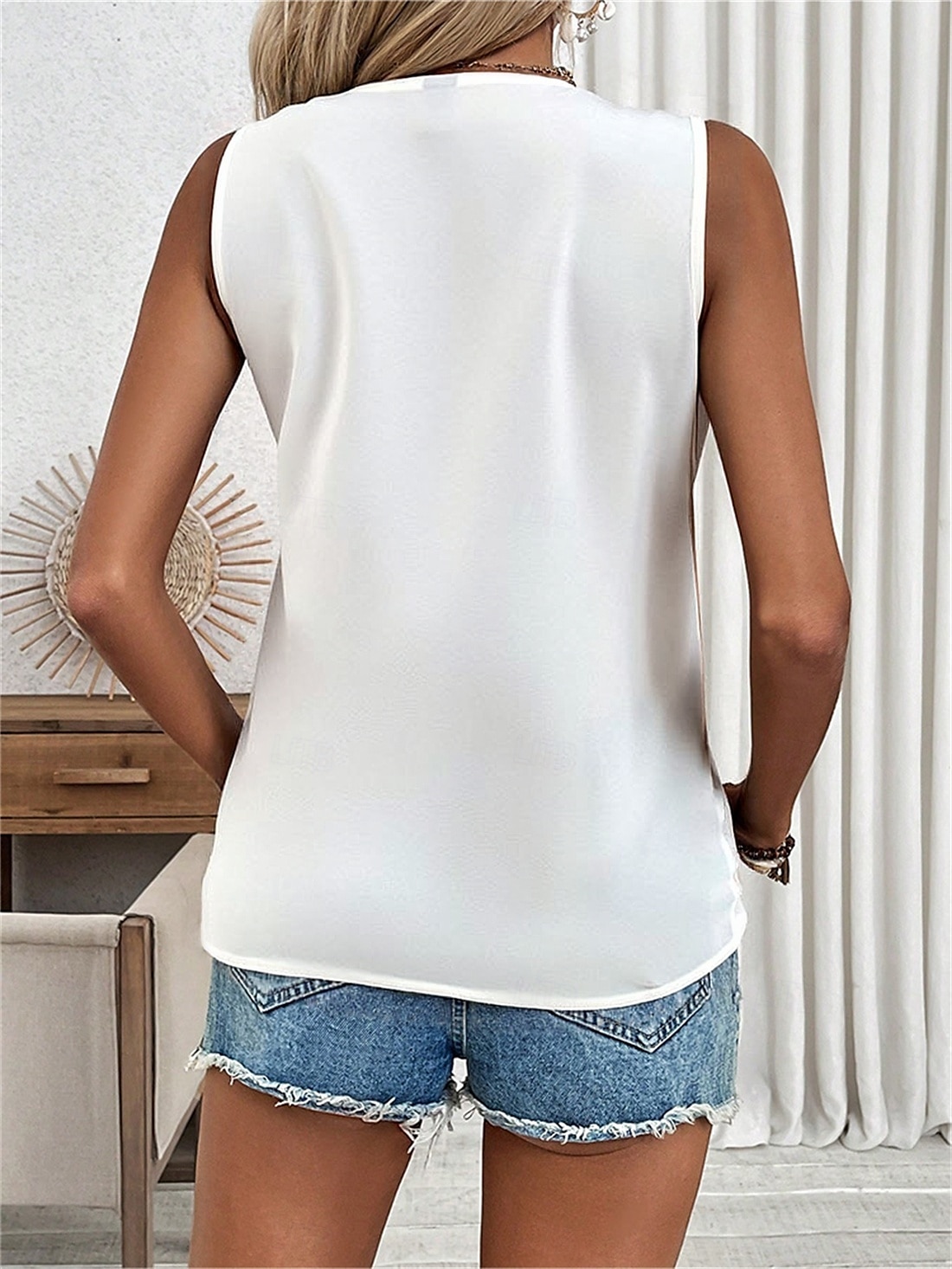 Femmes Hauts d'été Chemisier Uni Élégant Occasionnel Sans manches Col en V Hauts Réguliers Quotidien Fête Patchwork Garniture en dentelle Noir Blanche Vin Vert Été de 2025 ? $16.49 –P3