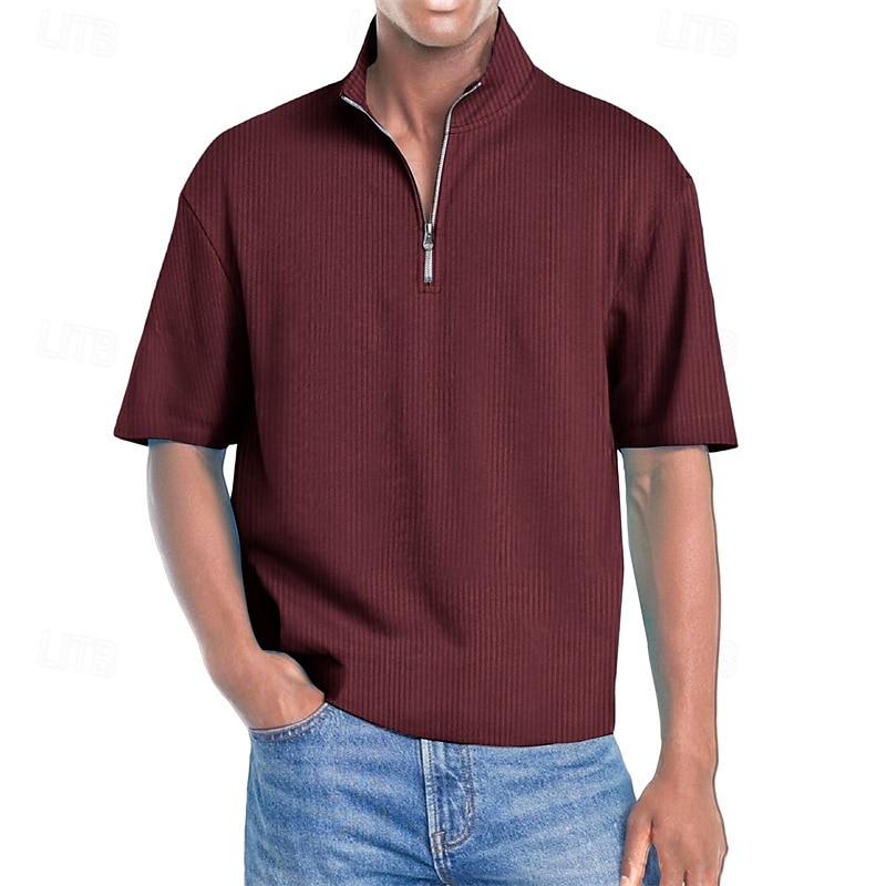 Męskie Koszulki polo Koszulka polo z suwakiem 1/4 Dzienne zużycie Randka Quarter Zip Krótki rękaw Moda Podstawowy Równina Zamek Lato Regularny Wino Czarny Biały Granatowy Fioletowy Brązowy Koszulki 2025 - $20.99 –P11