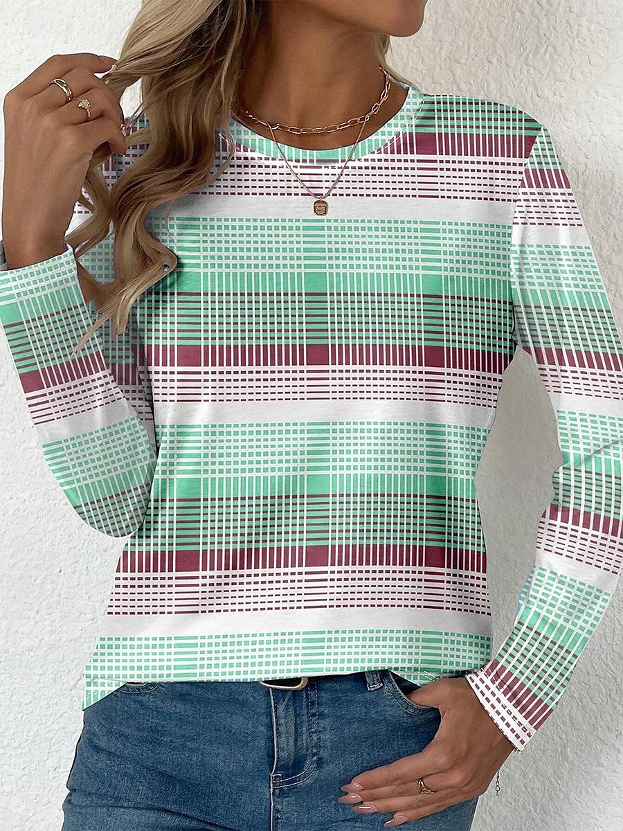 Påsk Dam T-shirt Grafisk Rutig Stylish Modern Ledigt Långärmad Rund hals Vanliga toppar Dagligen Mönster Gul Rodnande Rosa Blå Purpur Grön Sommar Vår Höst 2025 - $22.99 –P5