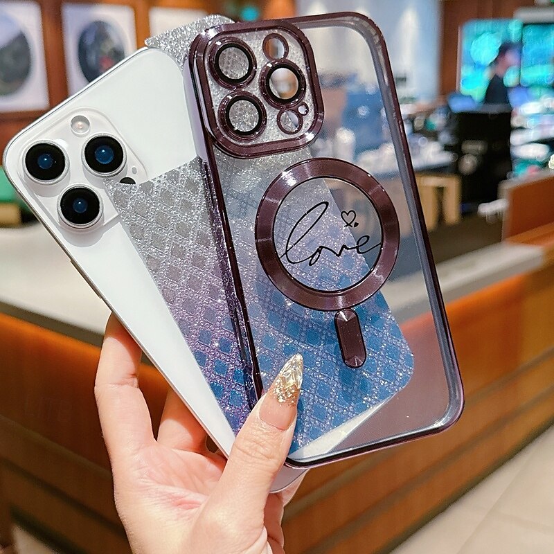 telefoon hoesje Voor iPhone 16 15 14 Pro Max Plus iPhone 16e iPhone 13 Pro Max Achterkant Ondersteuning draadloos opladen Niet-vergelend Bling glitter glanzend Kleurgradatie 2025 - $11.99 –P1