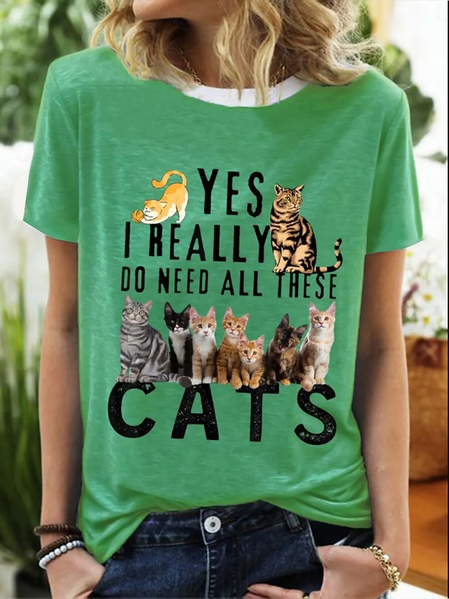 Mujer Camiseta Estampado Graphic Animal Letra Vintage Elegante Clásico Manga Corta Cuello Barco Escote Redondo Tops regulares Diario Fin de semana Azul Piscina Blanco Verde Trébol Verano 2026 - $22.99 –P4