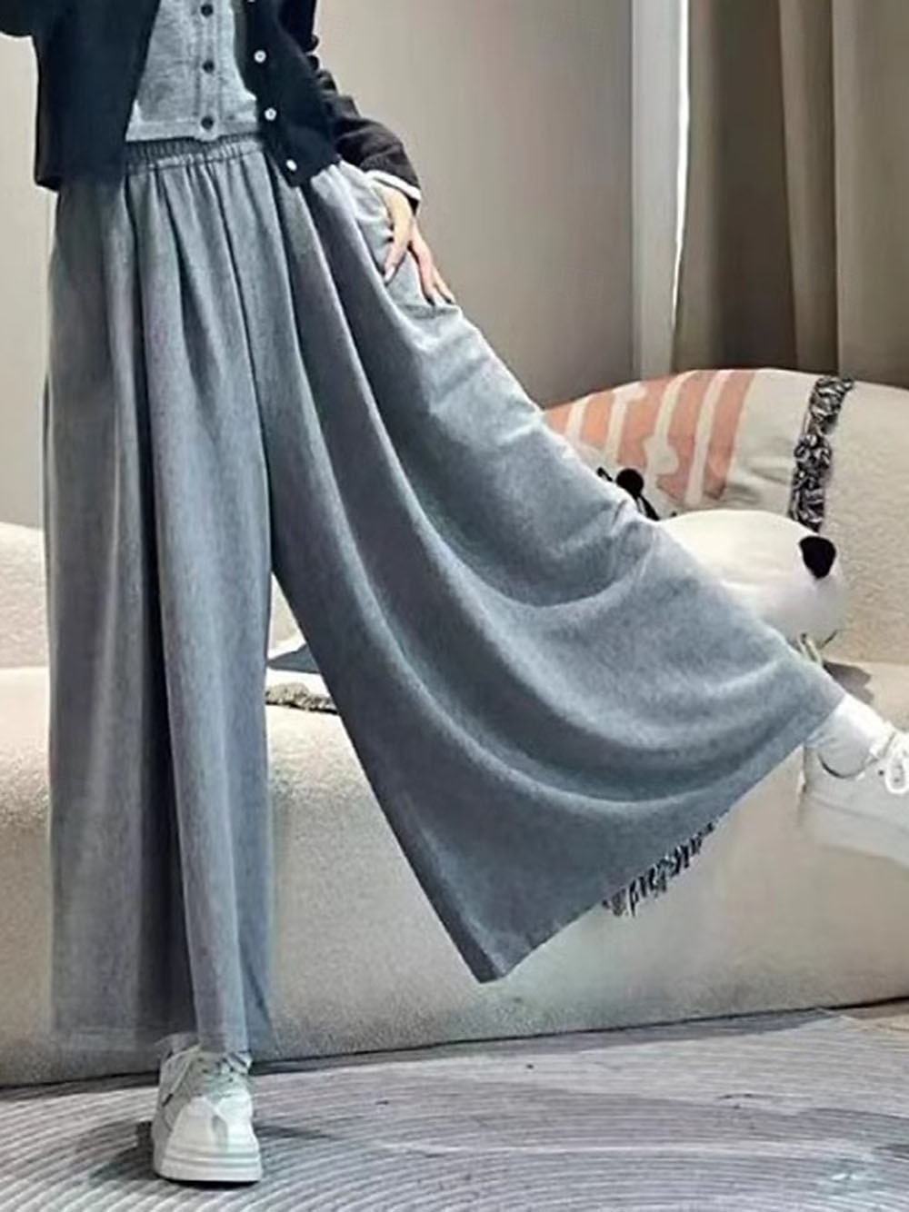 Femmes Jambe large Chinos Occasionnel Longueur mollet Naturel Uni in in france they say Pontalon wide leg Confortable Respirabilité Décontracté Quotidien Noir gris foncé Kaki Gris Clair Printemps de 2025 ? $18.99 –P4