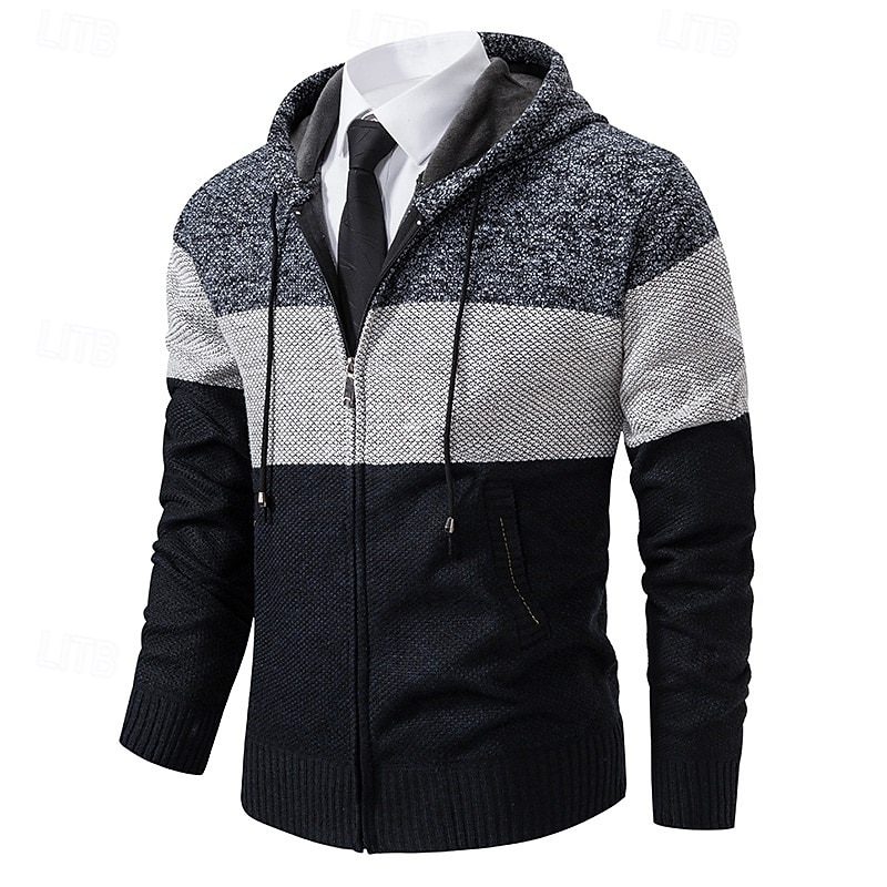 Herren Pullover Kleid Pullover Strickjacke Reißverschluss-Pullover Strickpullover Gerippt Stricken Normale Oberteile Farbblock Gestrickt Einfach Mit Kapuze Mode Schals Geschäft Lässig Bekleidung 2026 - $28.99 –P1