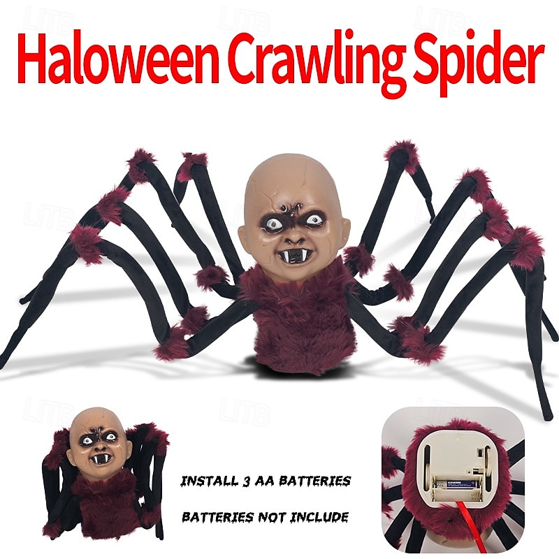 Halloween ny krypende edderkopp elektrisk plysj edderkopp justerbare ledd induksjon elektrisk lysende lyd spøkelser 2025 - $63.99 –P7