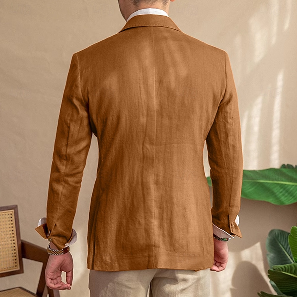 Hommes Blazer 100% lin Veste blazer Blazer en lin Formel Mariage Noël Élégant ancien Été Printemps 100% Lin Couleur Unie Avec Poches Boutonnage simple deux boutons veste Noir Blanche Orange Vert de 2025 ? $151.99 –P15