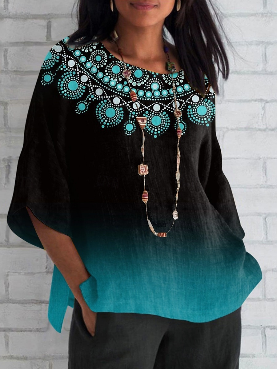 Women's Shirt Graphic Butterfly Color Gradient Daily Casual 3/4 Length Sleeve Crew Neck Regular Tops Daily Holiday Print Black Blue Purple Green Summer Spring Fall 2025 - $22.99 –P1