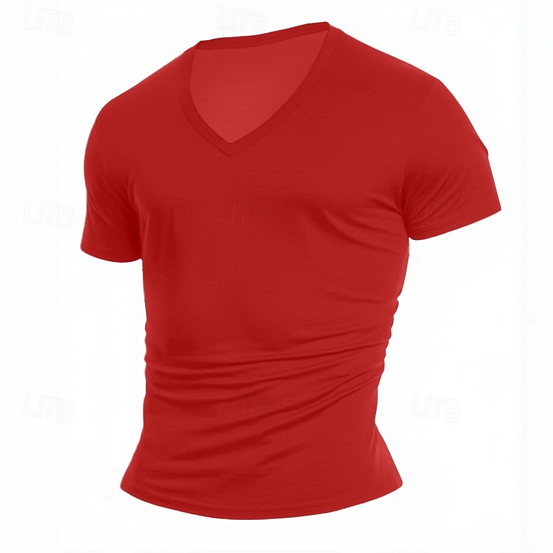 Homens Camiseta T-shirt Manga Curta Decote V Verão Todas as Estações Côr Sólida Tecido Designer Básico Contemporâneo Moderno Em V Casual Férias Rua Branco Top Tee para Homens de 2026 por $13.49 –P3
