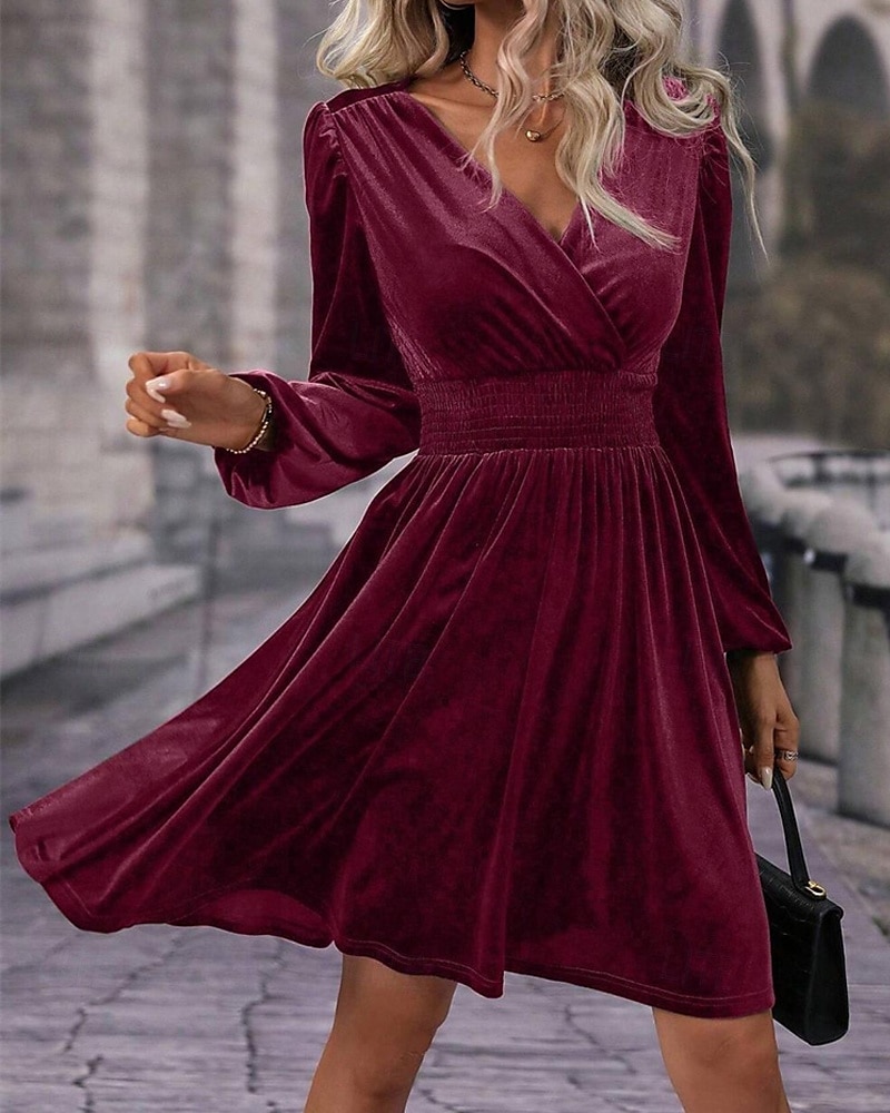 Pentru femei Rochie Mini Rochie casual Rochie de iarnă Modă Modern Zilnic Sfârșit de săptămână Fit regulat Simplu Manșon Lung În V Negru Roșu-aprins Trifoi Vară 2025 - $27.99 –P4