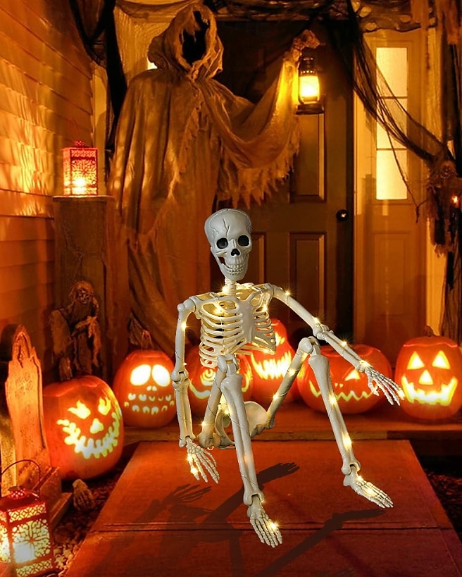 1 pezzo da 90 cm/35 pollici di Halloween, modello di scheletro luminoso attivo con articolazioni, appeso in piedi, seduto, sdraiato, luce calda, scatola per batterie AA, luci decorative horror e del 2025 a $23.99 –P5