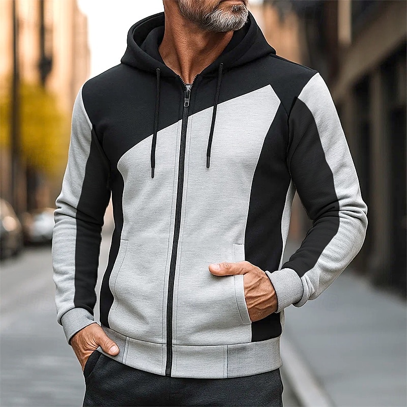 Per uomo Felpa con cappuccio Felpa con cappuccio a zip intera Felpa con cappuccio in pile Nero Bianco Rosso Borgogna Blu Con Cappuccio Semplice Patchwork Blocco di colore Sport & Outdoor Casuale del 2026 a $18.49 –P6