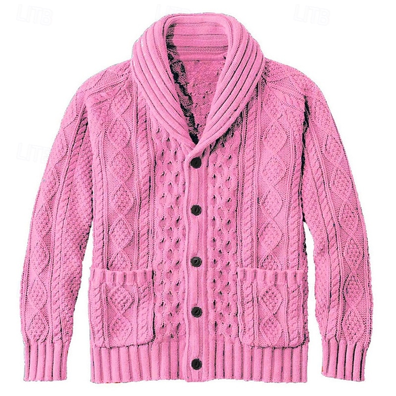 Męskie Sweter Sweter Rozpinany Kable Robić na drutach Zwykłe topy Zapiąć Równina Kołnierz szalowy Urlop Moda Codzienny Dzienne zużycie Odzież Wiosna i jesień Rumiany róż Rumiany róż S M L 2026 - $45.99 –P7