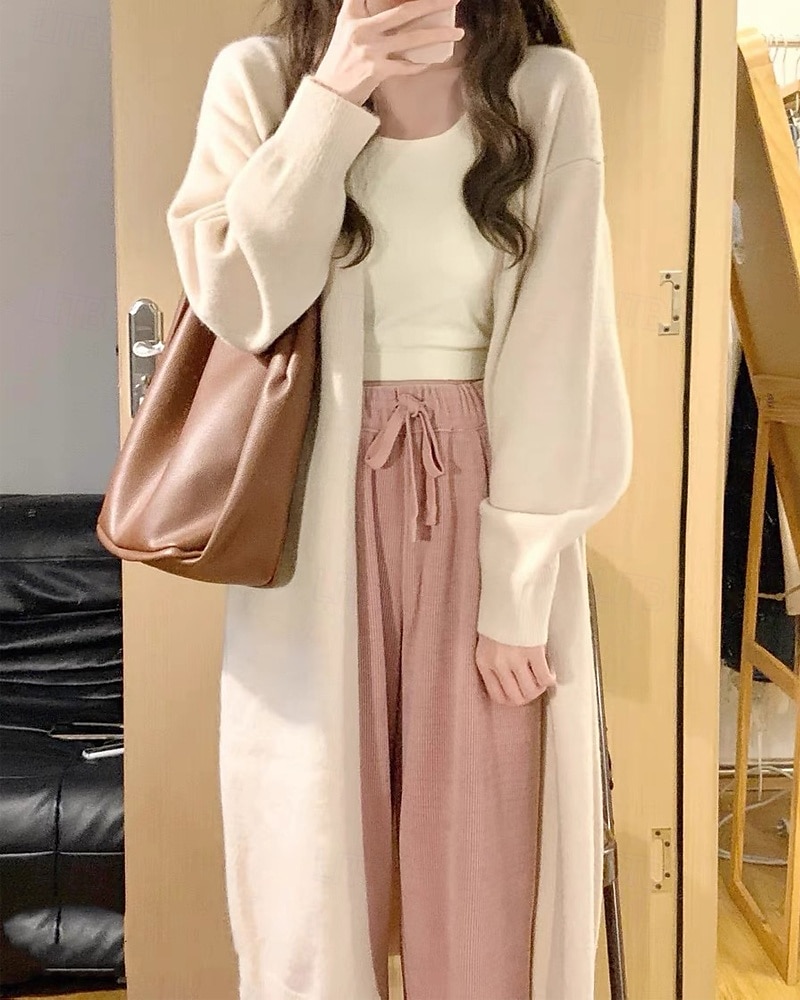 Damskie Sweter Sweter rozpinany Moda Moda miejska Codzienny Jednokolorowe Prążkowany Otwarty przód Dzianiny Długi rękaw Długie topy Robić na drutach Święto Wyjściowe Weekend Żółtobrązowy Ciemnoszary 2025 - $27.99 –P7