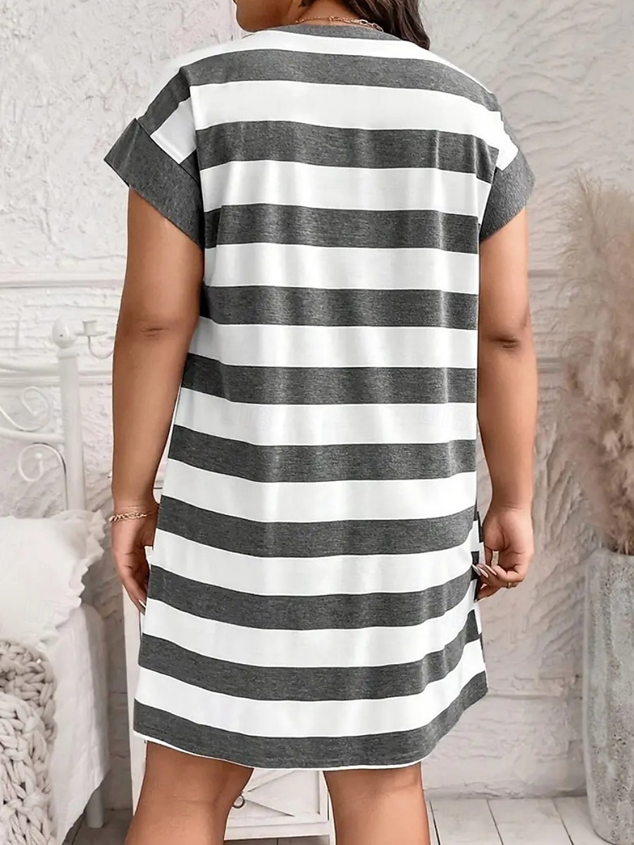 Femmes Grande taille Robe Décontractée Rayé Col ras du cou Manche Courte Été Printemps Mode Moderne Occasionnel Mini robe Quotidien Fête Robe de 2025 ? $22.99 –P5